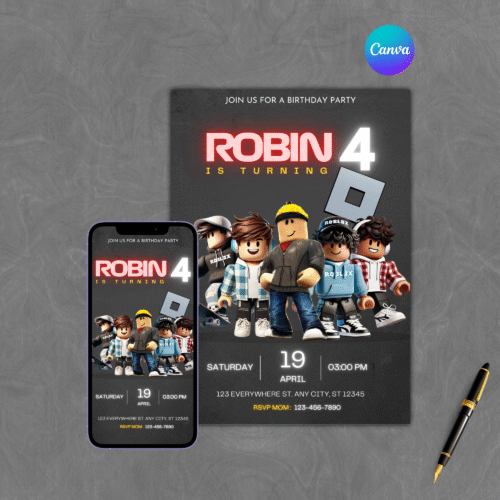 Thumb 1 Editable Roblox Birthday Invitation β Video Game Party Invite β Gaming Theme β Printable Template