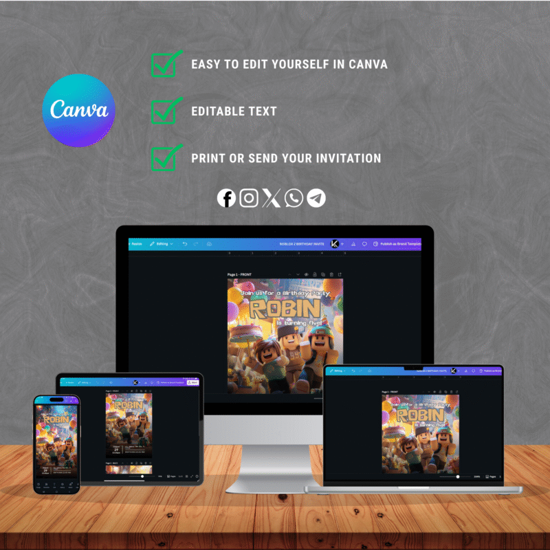 ROBLOX V2 Birthday Party Invitation | Editable & Printable | Canva Template | Instan Download