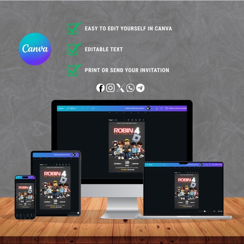 Thumb 2 Editable Roblox Birthday Invitation – Video Game Party Invite – Gaming Theme – Printable Template