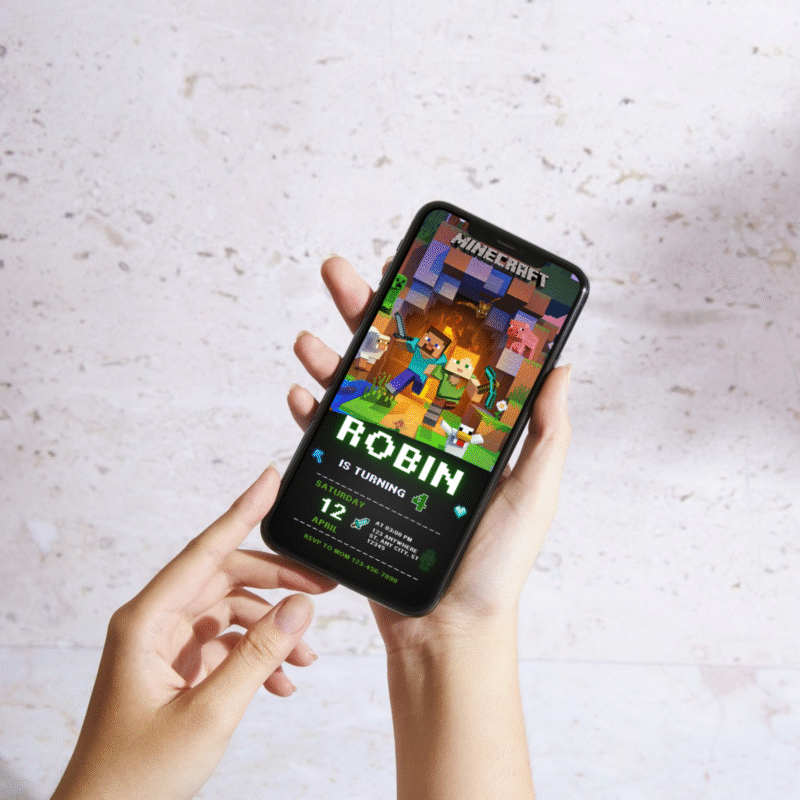 Editable Minecraft Birthday Invitation – Editable Canva Gamer Party Invite – Pixel Block Theme