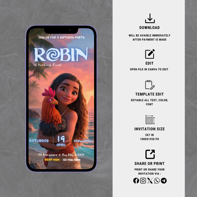 Thumb 4 Moana Birthday Party Invitation | Editable & Printable | Ocean and Island Adventure Theme